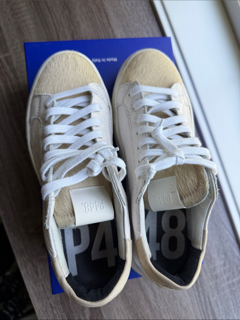 P448 Cream and White Low-Top Leather Sneakers - Picture 2 of 7